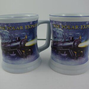 Pair of Polar Express Mugs, Heavy Ceramic, Embossed Design, LIKE NEW Condition